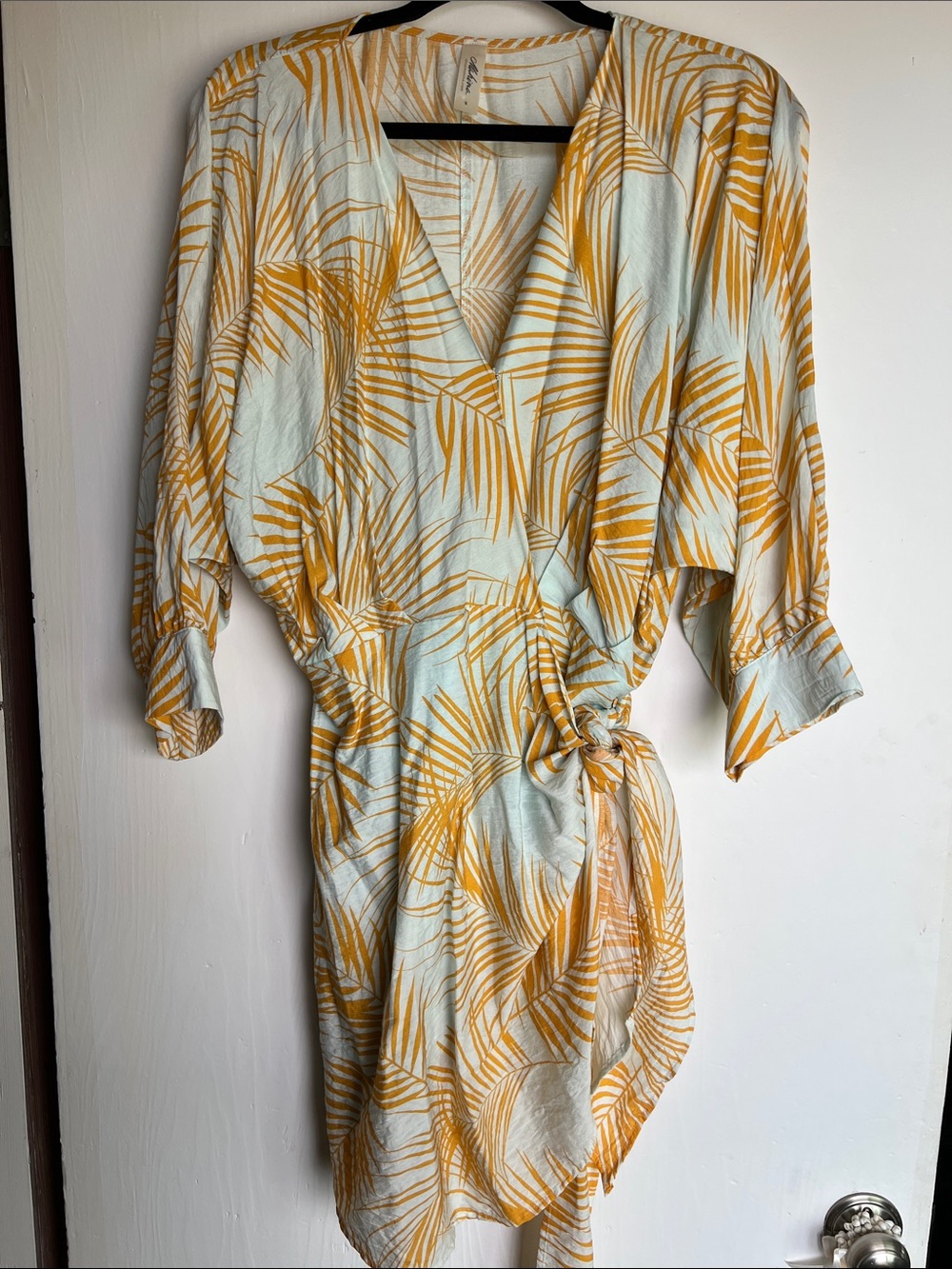 Mahina Yellow Palm Print Wrap Dress